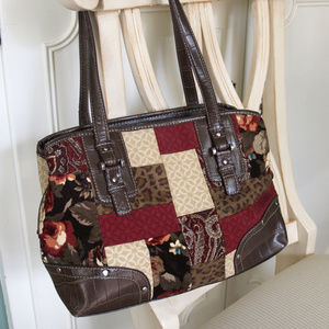 Vintage Relic Burgundy and Brown Patchwork Purse
